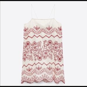 Zara red and white floral embroidered dress